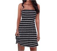 TheSosy Summer Dresses for Women UK,Bandeau Strapless Beach Dress Ruched Tube Sleeveless Sexy Swing Dress Ladies Bohemian Dresses Knee Length Floral Dress Boho Elegant Beach Party A Line Dress