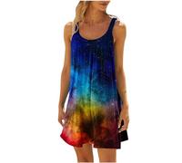 TheSosy Sun Dresses for Women UK, Women's Crewneck Summer Beach Dress Cover Ups Loose Sleeveless Casual Dress Planet Printing Tank Dresses Oversized T Shirt Dress Ladies Short Dresses Sundress