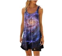 TheSosy Sun Dresses for Women UK, Women's Crewneck Summer Beach Dress Cover Ups Loose Sleeveless Casual Dress Planet Printing Tank Dresses Oversized T Shirt Dress Ladies Short Dresses Sundress