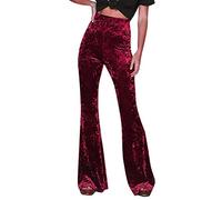 TheSosy Velvet Flared Trousers Women Elastic High Waist Wide Leg Bootcut Bell-Bottomed Stretchy Pants for Evening Party Retro Long Lounge Wear