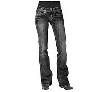 TheSosy Women Jeans Plus Size Flared Demin Trousers Mid Waist Casual Slim Retro Jeans Skinny Stretch Cowboy Trousers Bootcut Jeans Work Pants with Pockets UK Size 8-22 Black