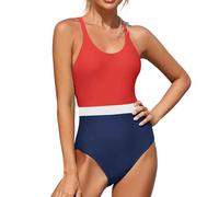 TheSosy Women Swimsuit One Piece Swimming Costume Criss Cross Back Swimsuit Tummy Control Swimwear High Waisted Monokini Bathing Suit Patchwork Block Color Jumpsuit Swimsuit Sports Swimwear Red