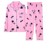 TheSosy Womens Long Sleeve Pyjama Sets Button Down Pajama Set Sleepwear Long Sleeve Tops and Long Pants Pyjamas Set 2 Piece Nightwear Loose Fit Printed PJ Set Ladies Loungewear Sets