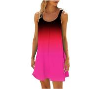 TheSosy Womens Mini Dress Boho Summer Beach Dress Ladies Strappy Dresses Casual Gradient Printed Sun Dress Beach Cover Ups Loose Crewneck Sleeveless Short Dresses Beachwear Sarongs Knee-Length Dress