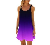 TheSosy Womens Mini Dress Boho Summer Beach Dress Ladies Strappy Dresses Casual Gradient Printed Sun Dress Beach Cover Ups Loose Crewneck Sleeveless Short Dresses Beachwear Sarongs Knee-Length Dress