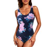 TheSosy Womens One Piece Swimsuit Tummy Control Push Up Monokinis Swimwear Criss Cross Back Swimsuits Sexy Print Swimming Costume Slimming Sports Bathing Suit Athletic Padded Swimsuits Dark Blue
