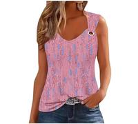 TheSosy Women's Pink Retro Print V-Neck Sleeveless Tank Top, XL, Casual, Athletic, Spring, Summer, Women, Backless, Birthday