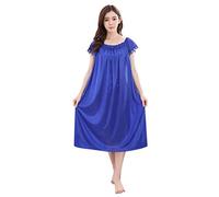 TheSosy Women's Satin Nightdress Nightwear Short Sleeve Nightgown Sexy Negligees Silk Nighties for Women Ladies Long Sleepwear Soft Pajamas Solid Loose Overzied Chemise Sleepdress One Size
