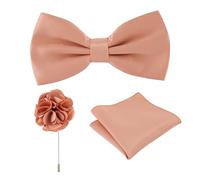 THESRYTTL Men's Solid Bow ties Pre-tied for Anniversary and Wedding with Pocket Square Lapel Pin in Gift Box, 35-peach, Standard