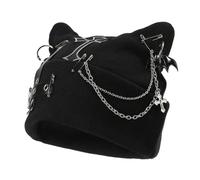 THESSNCE Goth Cat Beanie Goth Hat Accessories Punk Cat Ear Beanie Hat for Women Y2k Grunge Gothic Beanies Knitted Hat Streetwear Black, Black, One Size