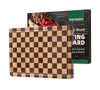 THETCHRY Cutting Boards for Kitchen, Design in USA Large Acacia Wood Chopping Board, Checkered Cutting Board with Juice Grooves & Handles, Butcher Block Serving Tray with Gift Box 16.5" x 11.6" x 0.8"