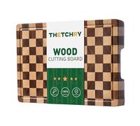 THETCHRY End Grain Cutting Boards for Kitchen, Wooden Cutting board, Acacia Wood Chopping Board with Juice Groove & Handle, Butcher Block for Meat, Bread & Fruit, 14"L x 11"W x 0.8"Th