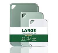 THETCHRY Plastic Cutting Board Set of 3-Cutting Boards for Kitchen BPA Free, Large-Small Chopping Boards Non-Slip for Cooking Camping Dishwasher Safe, Reversible, with Grip Handle, 15"×10"×0.25" Green