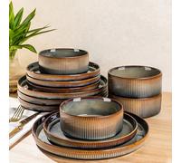 TheTerra Ceramic Dinnerware Set for 4, 12-Piece Plates and Bowls Set | Lightweight Porcelain Dish Set, Scratch Resistant, Oven & Microwave & Dishwasher Safe, Cocoa Mocha