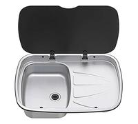 Thetford Argent Sink with Right Hand Drainer and Black Glass Lid