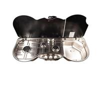 Thetford Built-in Glass Hob with Sink, 98 x 41 cm, Black Silver, 3 Hobs, Stainless Steel