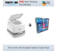 THETFORD PORTA POTTI 345 CARAVAN LOW HEIGHT PORTABLE LOO CHEMICAL TOILET PACKAGE