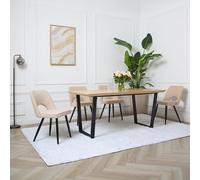 Thetis Dining Set - Oak-Effect Table with 4 Boucle Chairs Home Garden Direct Beige One Size