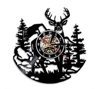 thetobea Vinyl wall clock birch forest deer wall art woodland stag wall decoration vinyl clock