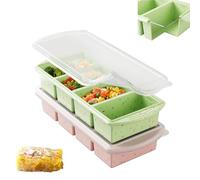 Theuwnee® 2-Pack Silicone Freezer Tray with Lid - Soup Freezer Container molds - Large Ice Cube Tray- Makes 8 Perfect 1 Cup portions Cubes, Freezer Storage Food Soups & Meal Prep (Rose+Blue)