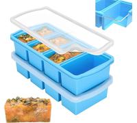 Theuwnee 2-Pack Silicone Freezer Tray with Lid - Soup Freezer Container molds - Large Ice Cube Tray- Makes 8 Perfect 1 Cup portions Cubes, Freezer Storage Food Soups & Meal Prep (Blue)