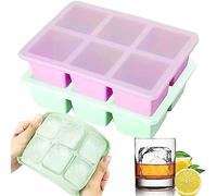 Theuwnee Ice Cube Tray, Easy-Release Silicone Ice Moulds with Removeable Lids, Perfect for Chilled Drinks, Freezer Food, Whiskey and Cocktail, Big Size, LFGB Certified and BPA Free (Green+Pink)