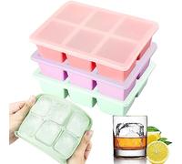 Theuwnee Ice Cube Tray, Easy-Release Silicone Ice Moulds with Removeable Lids, Perfect for Chilled Drinks, Freezer Food, Whiskey and Cocktail, Big Size, LFGB Certified and BPA Free (Pink)