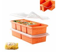 Theuwnee Silicone Freezer Molds for Soup with Lid, 1-Cup & 2-Cup Large Ice Cube Trays Food Storage Containers for Meal Prep, Freeze 250mL/125mL Portions - 2 Pack (Orange)