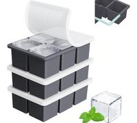 Theuwnee® Silicone Ice Cube Tray 3Pack, Large Ice Cube Molds for Whisky Cocktail, Big Square Ice Maker Tray with Lid for Freezer (Black)