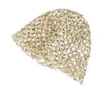 Thewasc 2000s Sequined Pullover Hat Breathable Hollowed Street Wear Brimless Hat Cool Headpiece for Women Girl Music Festival Sequins Cap for Party Beige