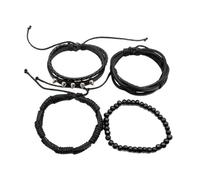 Thewasc 4 Pieces Braided Leather Bracelets Punk Styles Wrist Cuffs With Wood Beads And Metal Studs For Adults Retro Styles Leather Cuff Bracelets