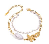 Thewasc Adjustable Sea Sea Star Shell Charm Stainless Steel Acrylic Pearls Accent Pendant Wrist Chain Jewelry Casual Beach Vacation Jewelry Accessory