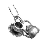 Thewasc Artistic Teapot Pendant Necklace Retro Beaded Chain Jewelry For Layer Stacking And Artistics Expressions Alloy Fashion Necklace