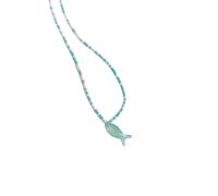 Thewasc Colorful Bead Fish Charm Necklace Adjustable Length Clavicle Chain Retro Styles Jewelry For Everyday Casual Wear Casual Accessory For Women