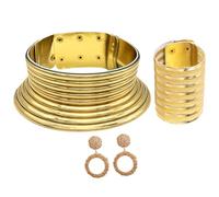 Thewasc Elegant Tribal Inspired Long Neck Rings Jewelry Set Contemporary Ethnic Long Necked Choker And Earrings Set For Parties