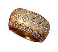 Thewasc Four Leaf Clovers Zircon Embellished Gold Tone Rings Sparkling Diamonds Accent Wide Band Stylish Banquet Accessories Italian Retro Four Leaf Clovers