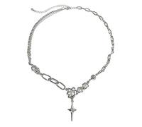 Thewasc Korean Sweet Silver Color Star Crystal Pendant Necklace For Women Girls Fashion Crystal Choker Party Jewelry
