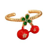 Thewasc Modern Cherries Rings Date Jewelry Comfortable Rings Adjustable Copper Texture Suitable For Trendy Youthful Women Open