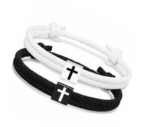 Thewasc Pack of 2 Adjustable Crosses Bracelets Handmade Wristband Religious Couples Baptism Birthday Religious