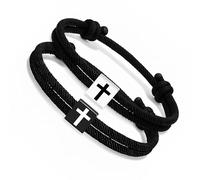 Thewasc Pack of 2 Adjustable Crosses Bracelets Handmade Wristband Religious Couples Baptism Birthday Religious