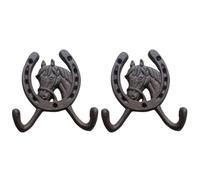 Thewasc Set of 2 Decorative Horse Head Hangers Cast Iron Horseshoe Double Hooks Wall Mounted Decoration for Bedroom Patios European Wall Hooks