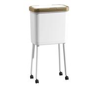 Thewasc Smooth Lid Trash Can Wheeled Long Leg 15L Large Capacity Modern for Workspaces Countertops Small Wheeled Trash Can