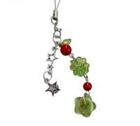Thewasc User Friendly Four Leaf Grass Keychain Phone Lanyard Pearls Bead Design Versatile Bag Phone Chain Jewelry Gift Green Four Leaf Grass Bead Keyring