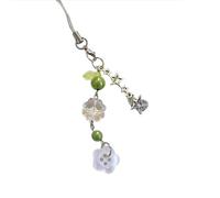 Thewasc User Friendly Four Leaf Grass Keychain Phone Lanyard Pearls Bead Design Versatile Bag Phone Chain Jewelry Gift Green Four Leaf Grass Bead Keyring
