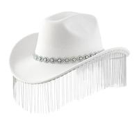 Thewasc Western Hat Lady Cosplay Hat Roll Brims Fringed Rhinestones Bachelorettes Party Headwear Rhinestones Cowgirl