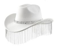 Thewasc Western Hat Lady Cosplay Hat Roll Brims Fringed Rhinestones Bachelorettes Party Headwear Rhinestones Cowgirl