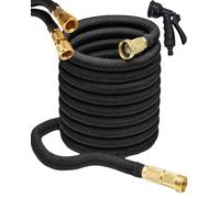 TheWhiteWater 200FT Expandable Garden Hose - Flexible, Lightweight, 3/4" Brass Fittings, 3-Layer Latex Core, Multi Spray Nozzle for Lawn, Car Wash, Yard, Plants - Heavy Duty (Black)