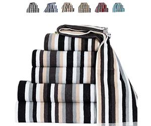 TheWhiteWater - 6-Piece 100% Natural Cotton Towel Bale Set - Black Striped Hand Towels, Bath Towels & Bath Sheets - Super Soft 550 GSM Quick Dry Towels for Bathroom, Beach, or Gym Use (6, Black)