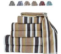 TheWhiteWater - 9-Piece 100% Natural Cotton Towel Bale Set - Mocha Striped Hand Towels, Bath Towels & Bath Sheets - Soft, Quick Dry, 550 GSM, 6 Thread Combed Cotton - Bathroom, Gym, Beach Use