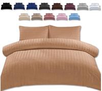TheWhiteWater Double Bed Duvet Set - 2 in 1 Seersucker Bedding Set - Duvet Cover + 2 Matching Pillowcases - Natural Cotton + Virgin Polyester (Latte Beige, Double - Duvet Cover ONLY)